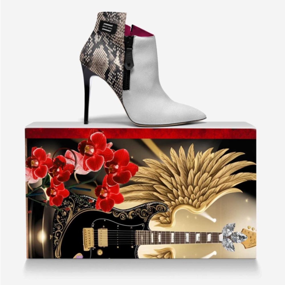 Silver Leather and Snakeskin Stiletto Booties w/zipper. Luxury. Made in Italy.